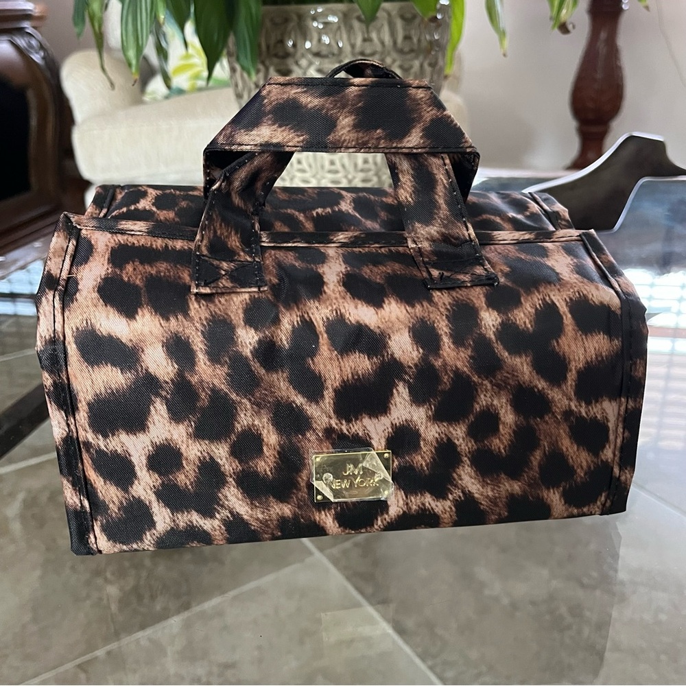 Joy Mangano Small Better Beauty Makeup Case Leopard Travel Zip Pouches Organizer